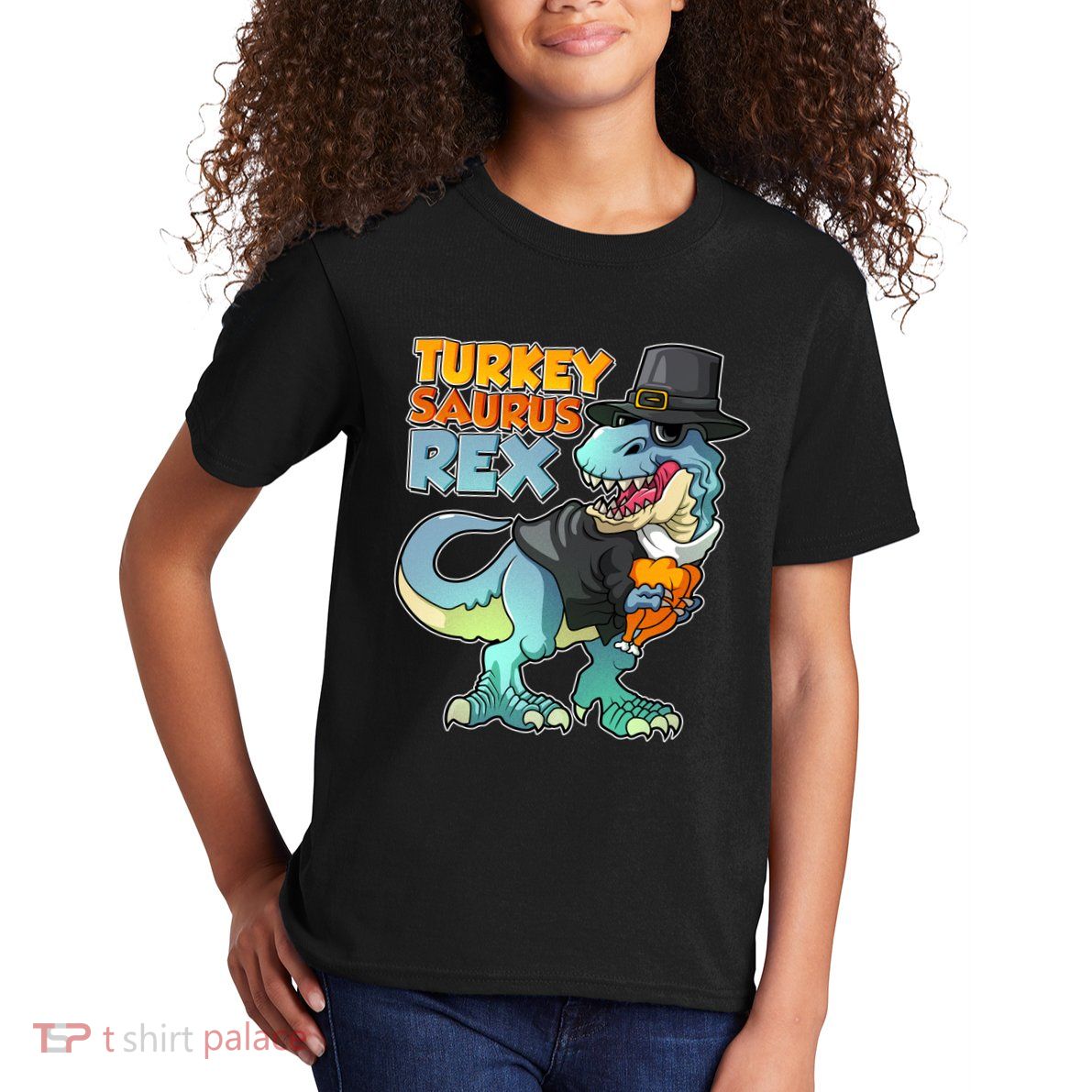 Funny Thanksgiving Turkey Saurus Rex Kids T-Shirt