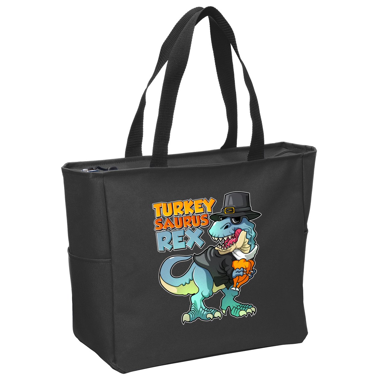 Funny Thanksgiving Turkey Saurus Rex Zip Tote Bag