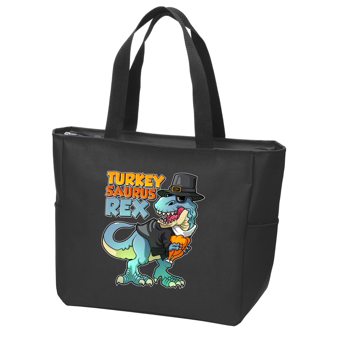 Funny Thanksgiving Turkey Saurus Rex Zip Tote Bag