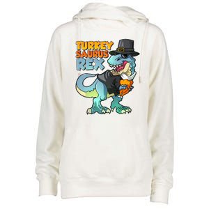 Funny Thanksgiving Turkey Saurus Rex Womens Funnel Neck Pullover Hood