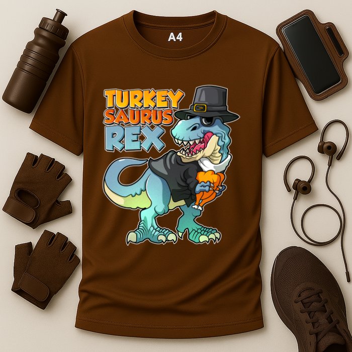 Funny Thanksgiving Turkey Saurus Rex Performance Shirt