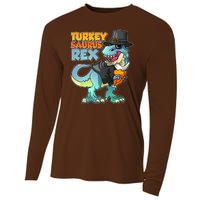 Funny Thanksgiving Turkey Saurus Rex Cooling Performance Long Sleeve Crew