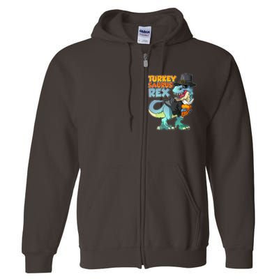 Funny Thanksgiving Turkey Saurus Rex Full Zip Hoodie