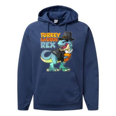 Funny Thanksgiving Turkey Saurus Rex Performance Fleece Hoodie