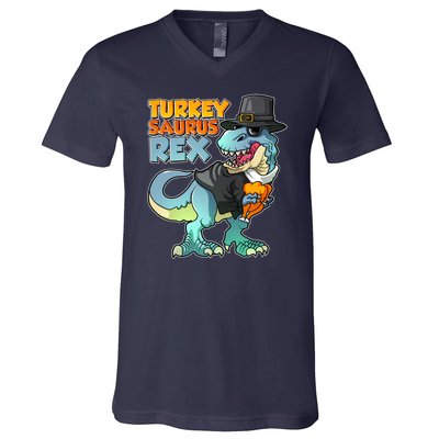 Funny Thanksgiving Turkey Saurus Rex V-Neck T-Shirt