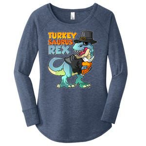 Funny Thanksgiving Turkey Saurus Rex Women's Perfect Tri Tunic Long Sleeve Shirt