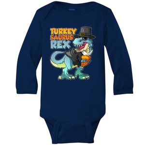 Funny Thanksgiving Turkey Saurus Rex Baby Long Sleeve Bodysuit