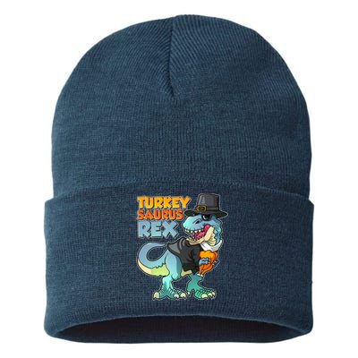 Funny Thanksgiving Turkey Saurus Rex Sustainable Knit Beanie