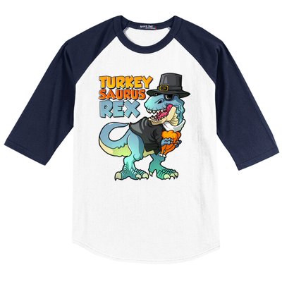 Funny Thanksgiving Turkey Saurus Rex Baseball Sleeve Shirt