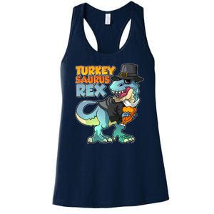 Funny Thanksgiving Turkey Saurus Rex Women's Racerback Tank