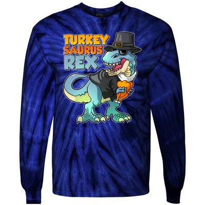 Funny Thanksgiving Turkey Saurus Rex Tie-Dye Long Sleeve Shirt