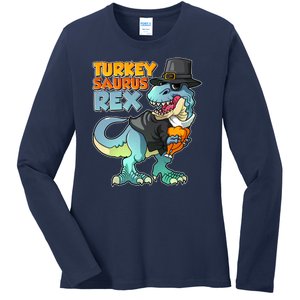 Funny Thanksgiving Turkey Saurus Rex Ladies Long Sleeve Shirt