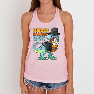 Funny Thanksgiving Turkey Saurus Rex Women's Knotted Racerback Tank