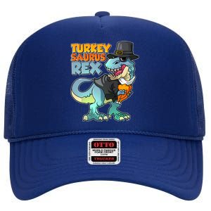 Funny Thanksgiving Turkey Saurus Rex High Crown Mesh Back Trucker Hat