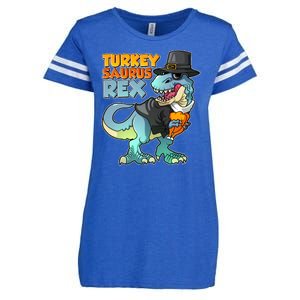 Funny Thanksgiving Turkey Saurus Rex Enza Ladies Jersey Football T-Shirt