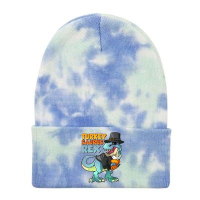 Funny Thanksgiving Turkey Saurus Rex Tie Dye 12in Knit Beanie