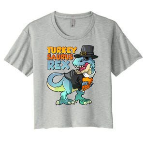 Funny Thanksgiving Turkey Saurus Rex Women's Crop Top Tee