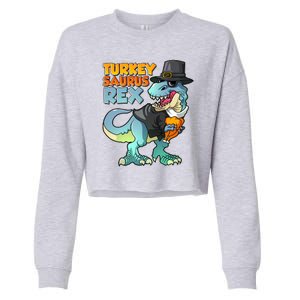 Funny Thanksgiving Turkey Saurus Rex Cropped Pullover Crew