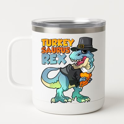 Funny Thanksgiving Turkey Saurus Rex 12 oz Stainless Steel Tumbler Cup