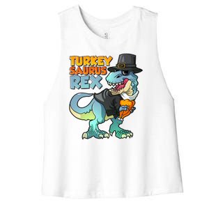 Funny Thanksgiving Turkey Saurus Rex Women's Racerback Cropped Tank