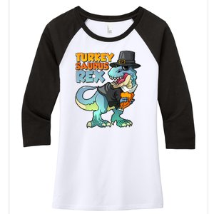 Funny Thanksgiving Turkey Saurus Rex Women's Tri-Blend 3/4-Sleeve Raglan Shirt