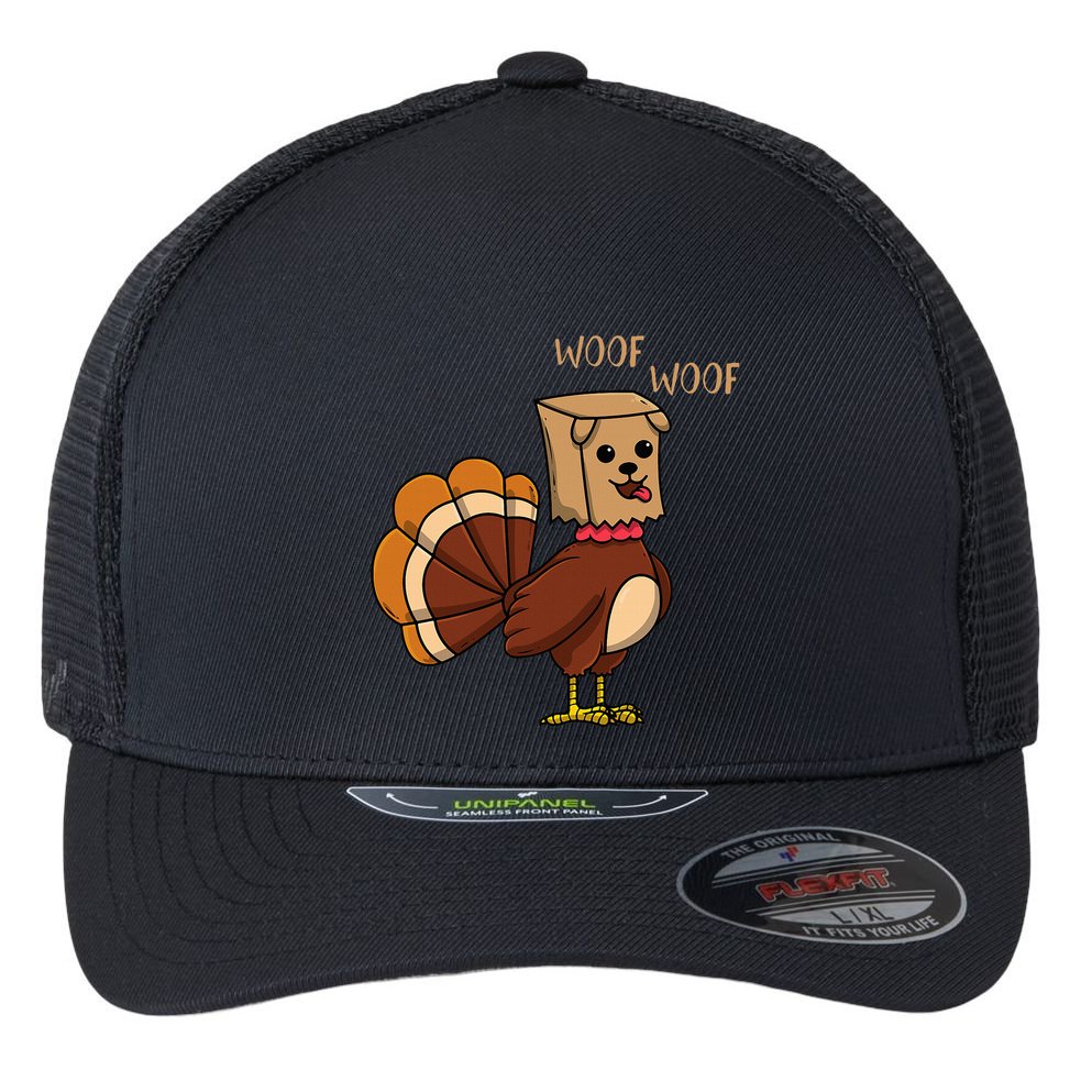 Funny Thanksgiving Turkey Dog Flexfit Unipanel Trucker Cap