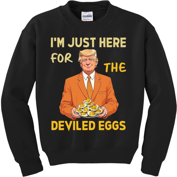 Funny Trump Thanksgiving IM Just Here For The Deviled Eggs Kids Sweatshirt