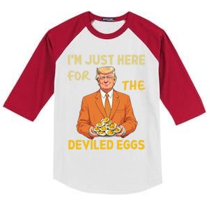 Funny Trump Thanksgiving IM Just Here For The Deviled Eggs Kids Colorblock Raglan Jersey