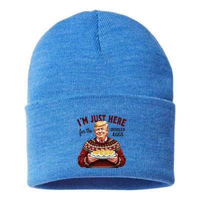 Funny Trump Thanksgiving IM Just Here For The Deviled Eggs Sustainable Knit Beanie