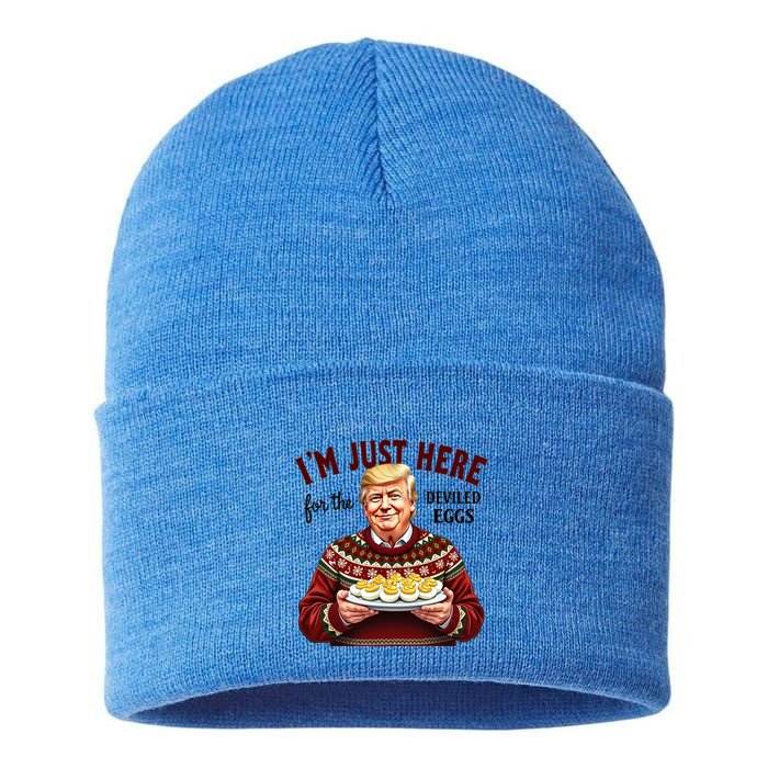 Funny Trump Thanksgiving IM Just Here For The Deviled Eggs Sustainable Knit Beanie