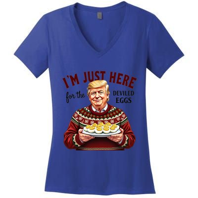 Funny Trump Thanksgiving IM Just Here For The Deviled Eggs Women's V-Neck T-Shirt