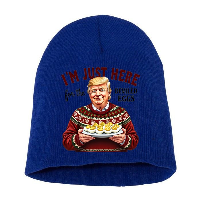 Funny Trump Thanksgiving IM Just Here For The Deviled Eggs Short Acrylic Beanie