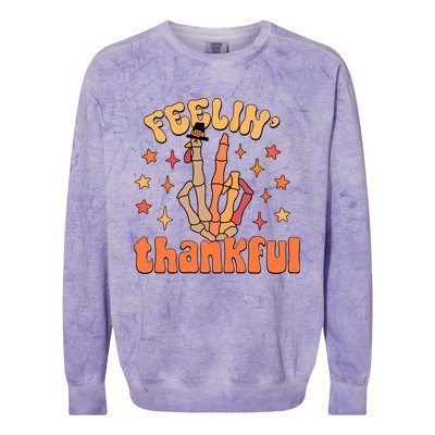 Feelin Thankful Turkey Skeleton Hand Thanksgiving Colorblast Crewneck Sweatshirt