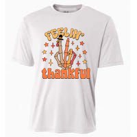 Feelin Thankful Turkey Skeleton Hand Thanksgiving Cooling Performance Crew T-Shirt