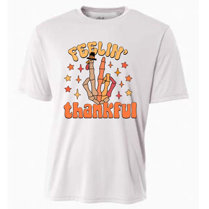 Feelin Thankful Turkey Skeleton Hand Thanksgiving Cooling Performance Crew T-Shirt