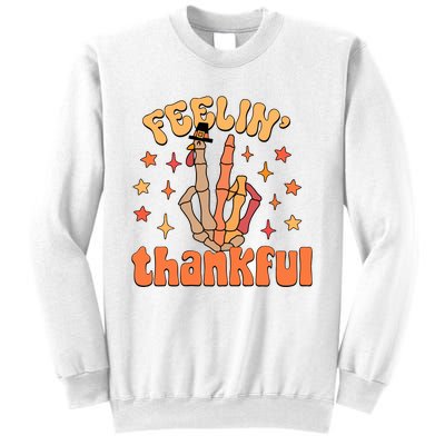 Feelin Thankful Turkey Skeleton Hand Thanksgiving Sweatshirt