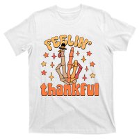 Feelin Thankful Turkey Skeleton Hand Thanksgiving T-Shirt