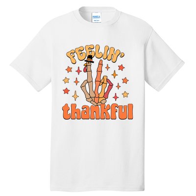 Feelin Thankful Turkey Skeleton Hand Thanksgiving Tall T-Shirt