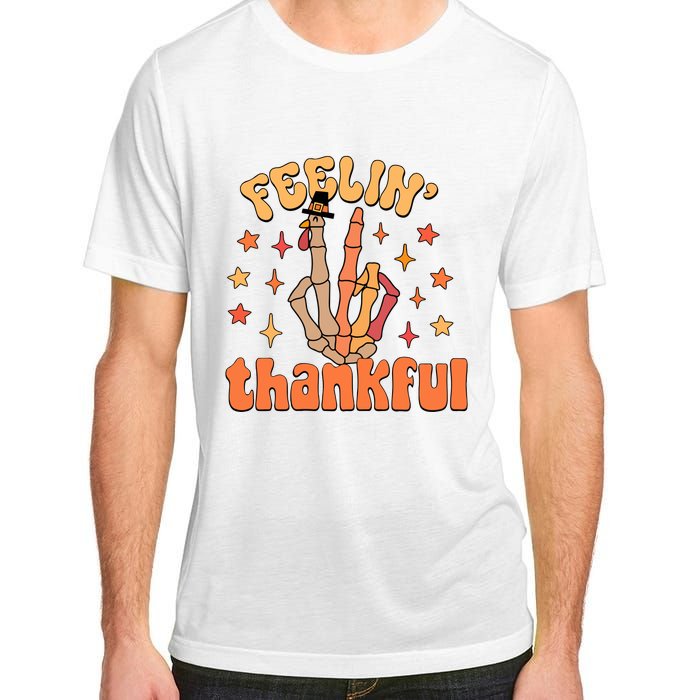 Feelin Thankful Turkey Skeleton Hand Thanksgiving Adult ChromaSoft Performance T-Shirt