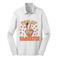 Feelin Thankful Turkey Skeleton Hand Thanksgiving Silk Touch Performance Long Sleeve Polo