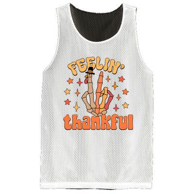 Feelin Thankful Turkey Skeleton Hand Thanksgiving Mesh Reversible Basketball Jersey Tank