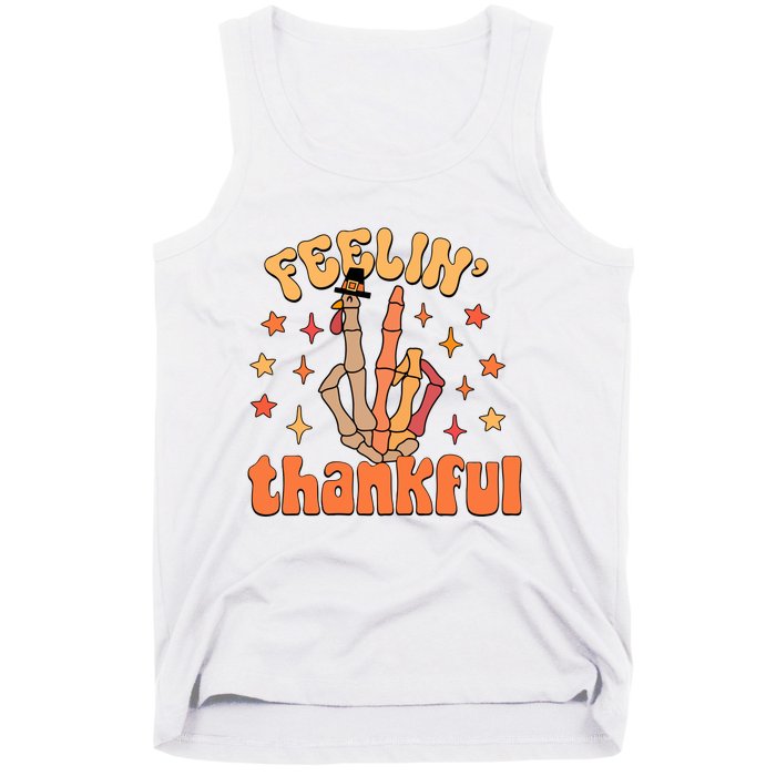 Feelin Thankful Turkey Skeleton Hand Thanksgiving Tank Top