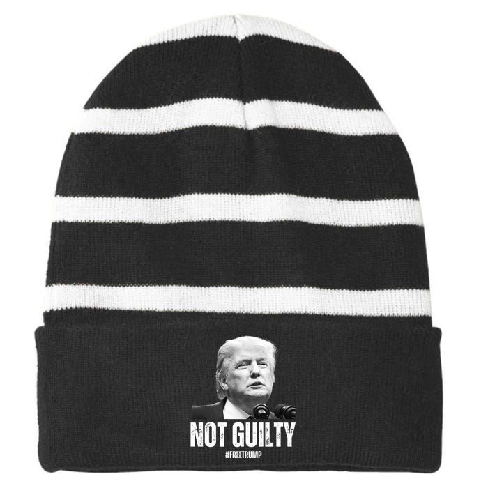 Free Trump. Trump Not Guilty, Pro Trump Supporter Striped Beanie with Solid Band