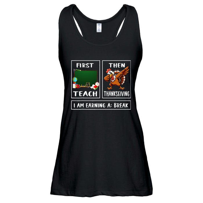 First Teach Then Thanksgiving IM Earning A Break Teacher Ladies Essential Flowy Tank