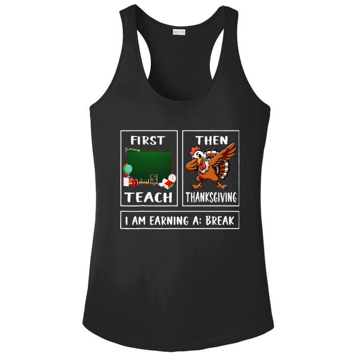 First Teach Then Thanksgiving IM Earning A Break Teacher Ladies PosiCharge Competitor Racerback Tank