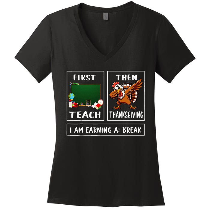 First Teach Then Thanksgiving IM Earning A Break Teacher Women's V-Neck T-Shirt