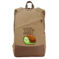 Funny This Tiny Turtle... He Judges You, Immensely. Cotton Canvas Backpack