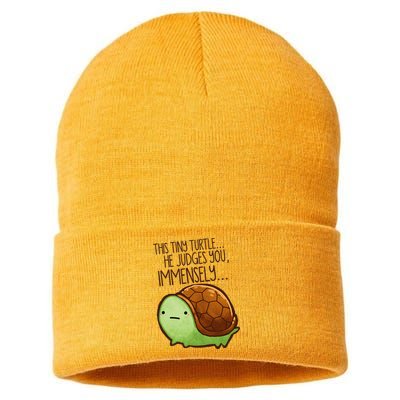 Funny This Tiny Turtle... He Judges You, Immensely. Sustainable Knit Beanie