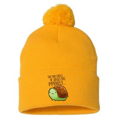 Funny This Tiny Turtle... He Judges You, Immensely. Pom Pom 12in Knit Beanie