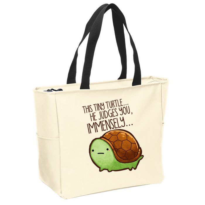 Funny This Tiny Turtle... He Judges You, Immensely. Zip Tote Bag
